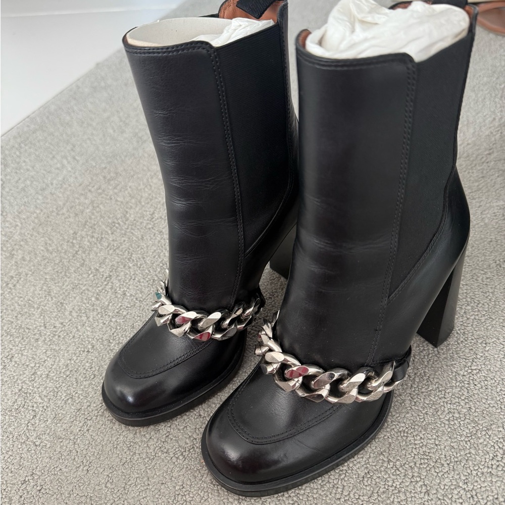 Givenchy Black Silver Heeled Boots with Chain Details